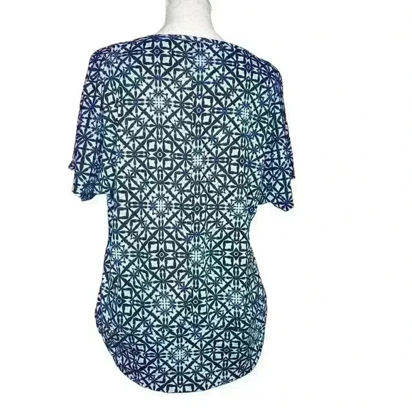 AB Studio women's geometric blouse blue and black size medium - Picture 2 of 6